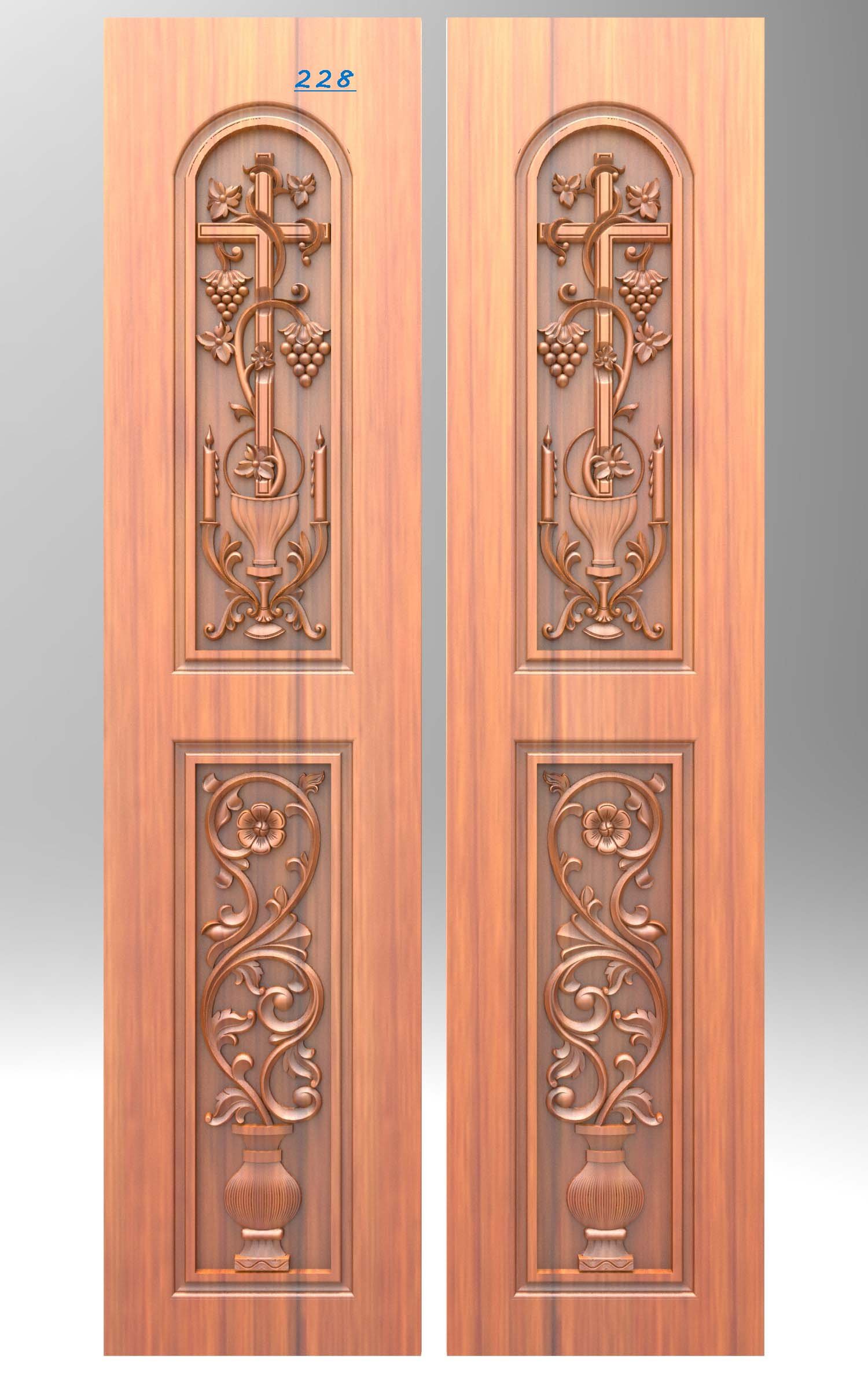 DOUBLE DOOR - D-12 Religious Christian Motif Carved Wood Panel 3D Model