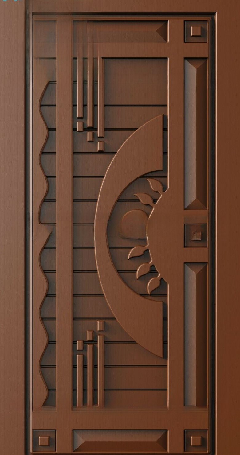 Doors - 5 Modern Abstract Geometric Sun Motif Carved Main Door 3D Model