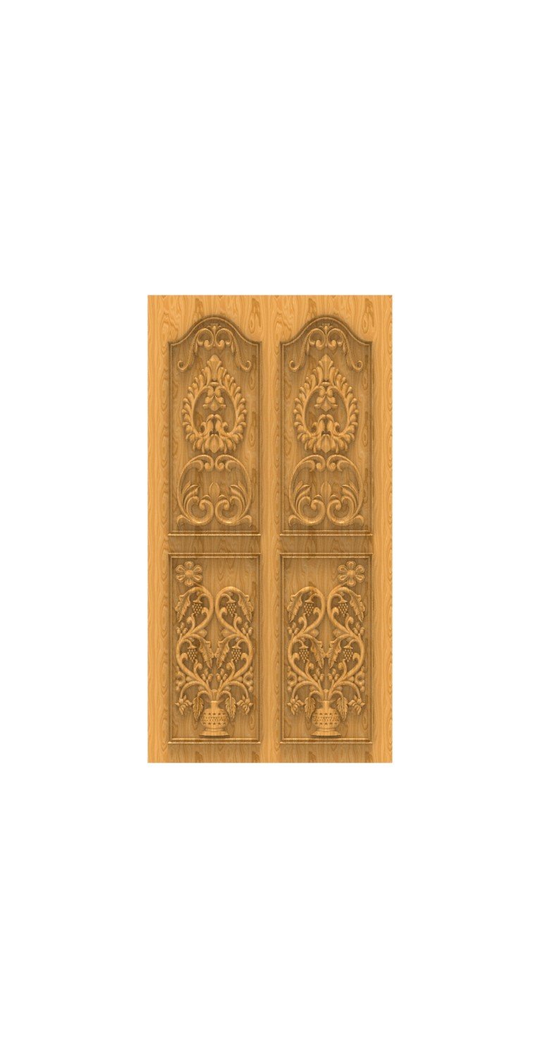 DOUBLE DOOR - 63 Floral Urn and Ornamental Swirls Carved Wood Panel 3D Model