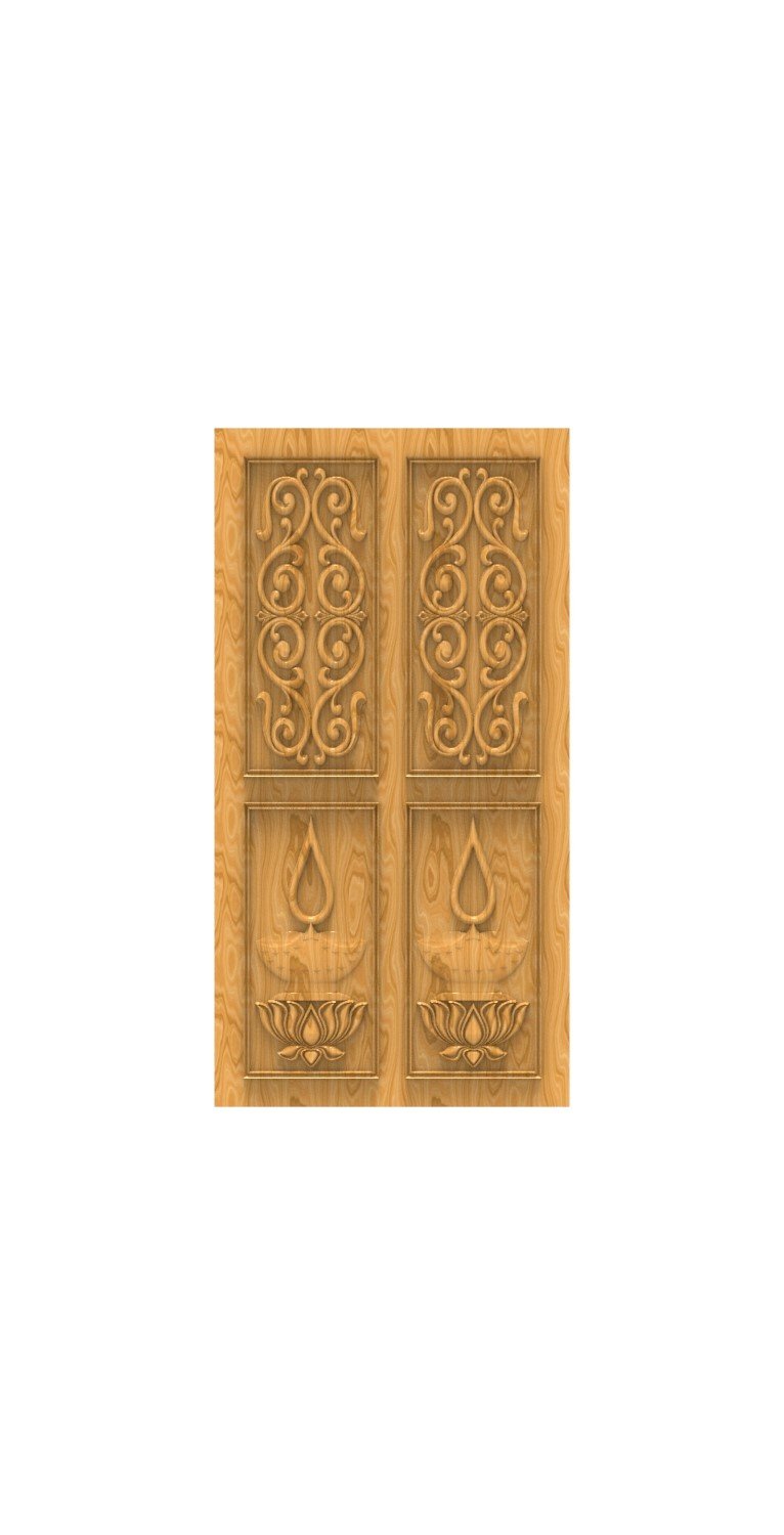 DOUBLE DOOR - 42 Traditional Diya and Floral Scrollwork Relief Design