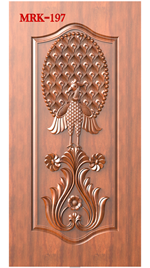NP Door - 197 Exquisite Peacock Motif Decorative Wooden Door 3D Relief Model
