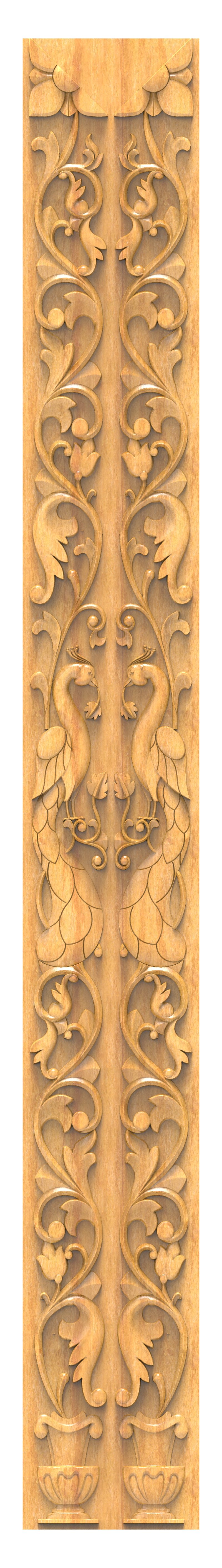 JK TEN BORDER - JKB-38 Peacock Motif Elegant Wood Carving Panel 3D Model