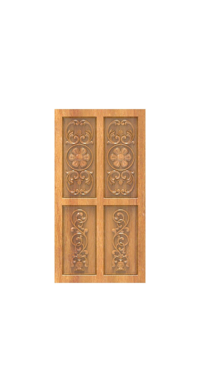 DOUBLE DOOR - 95 Floral Scrollwork Classic Wood Carving Design 3D Model