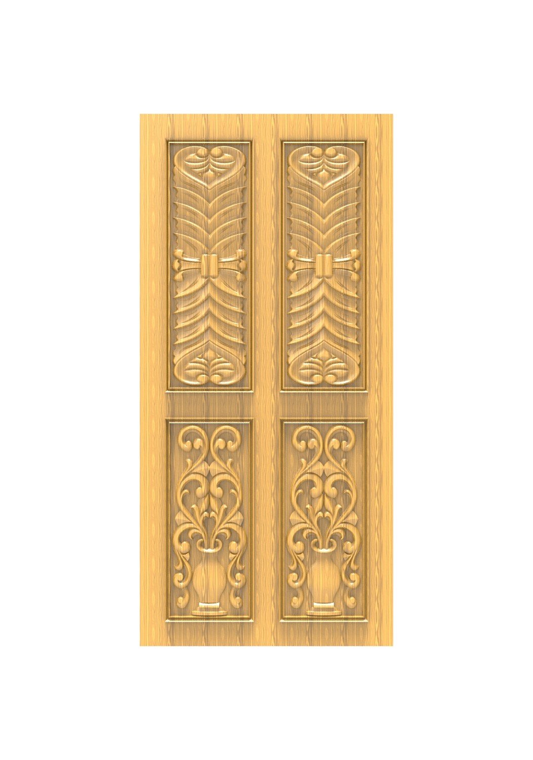 DOUBLE DOOR - 18 Traditional Floral Vase and Leaf Pattern Carved Wood Design