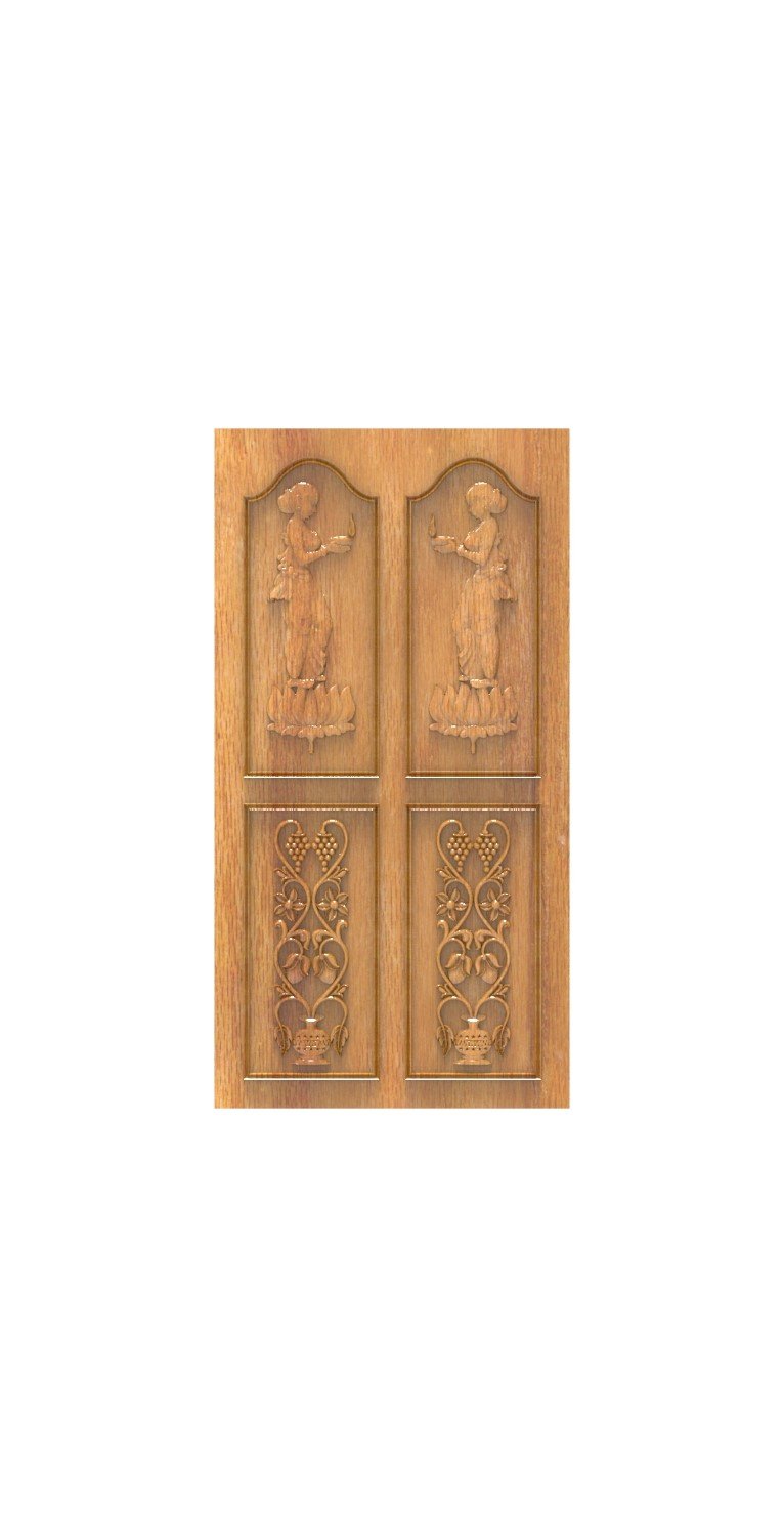 DOUBLE DOOR - 86 Traditional Indian Diya Lady Carved Wood Design