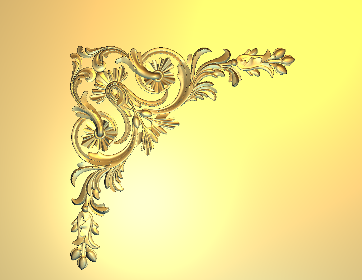 Corner Design - 18-CORNER Baroque Floral Ornament 3D Relief Model