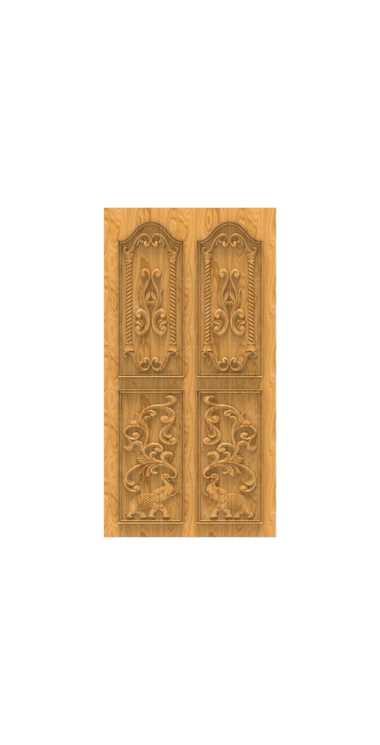 DOUBLE DOOR - 41 Traditional Elephant Motif Carved Wooden Door Design