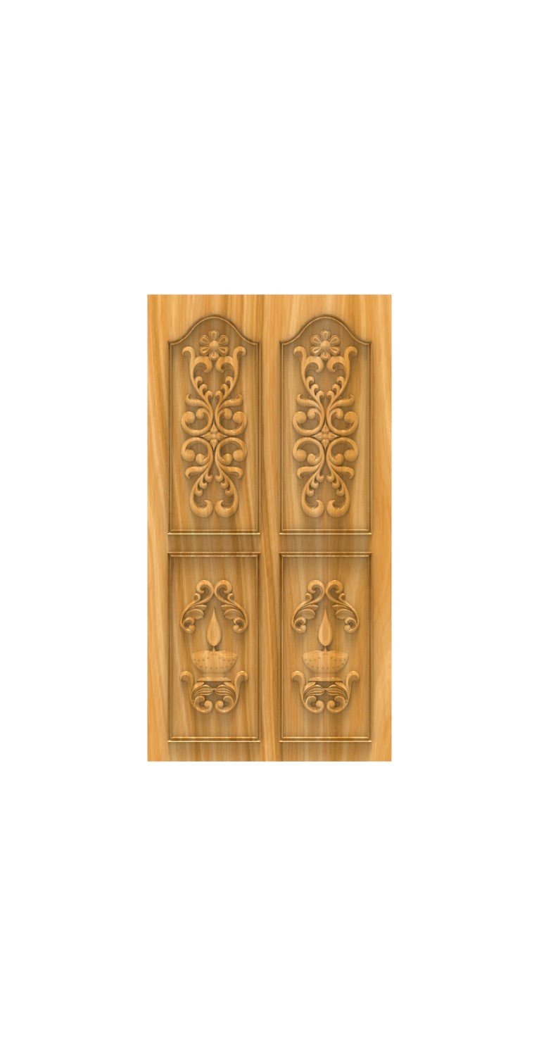 DOUBLE DOOR - 72 Traditional Diya and Floral Carved Wood Design