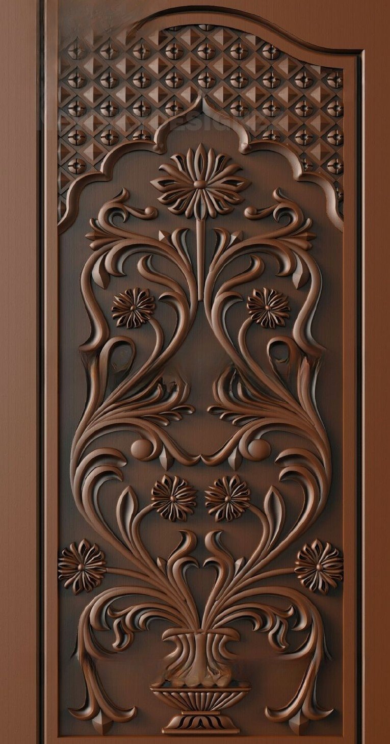 Doors - 6 Classic Floral Motif Ornate Wood Carving 3D Relief Model
