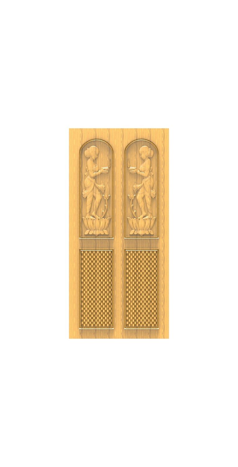 DOUBLE DOOR - 23 Traditional Indian Female Deity Relief Carving Design