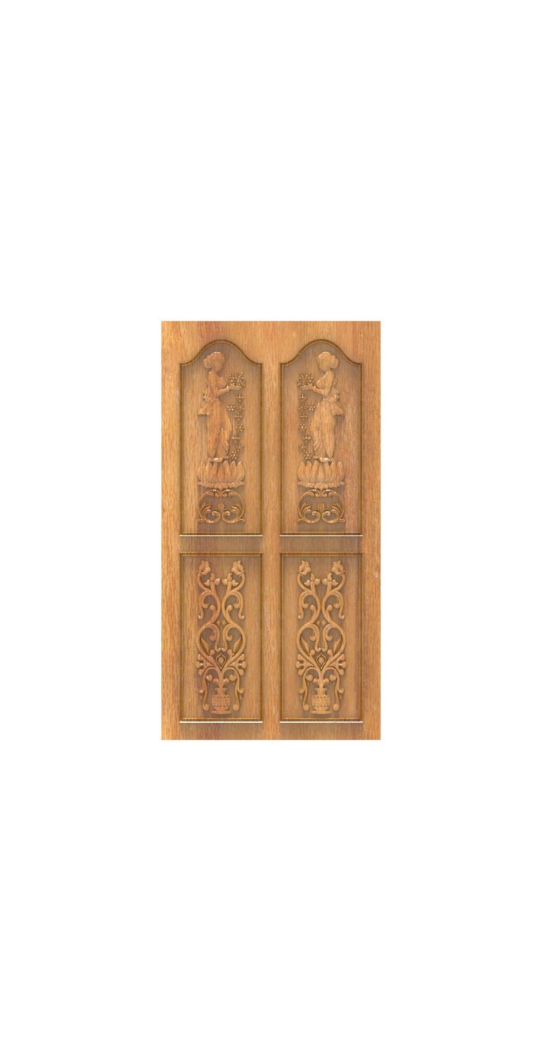 DOUBLE DOOR - 85 Traditional Artistic Figurine Carved Wooden Door 3D Model