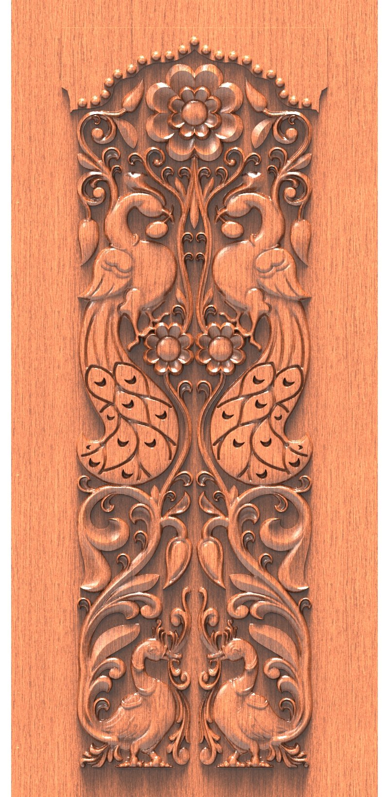 JK DOOR BEST COLLECTION - 11 - Peacocks & Floral Divine Carved Wooden Door 3D Model