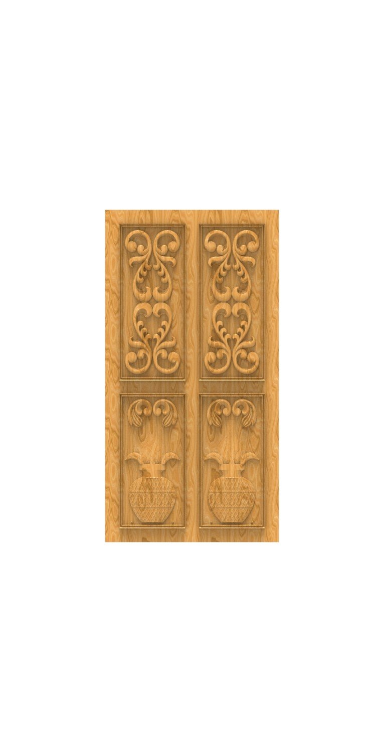 DOUBLE DOOR - 38 Classical Floral Urn Carved Wooden Relief Design