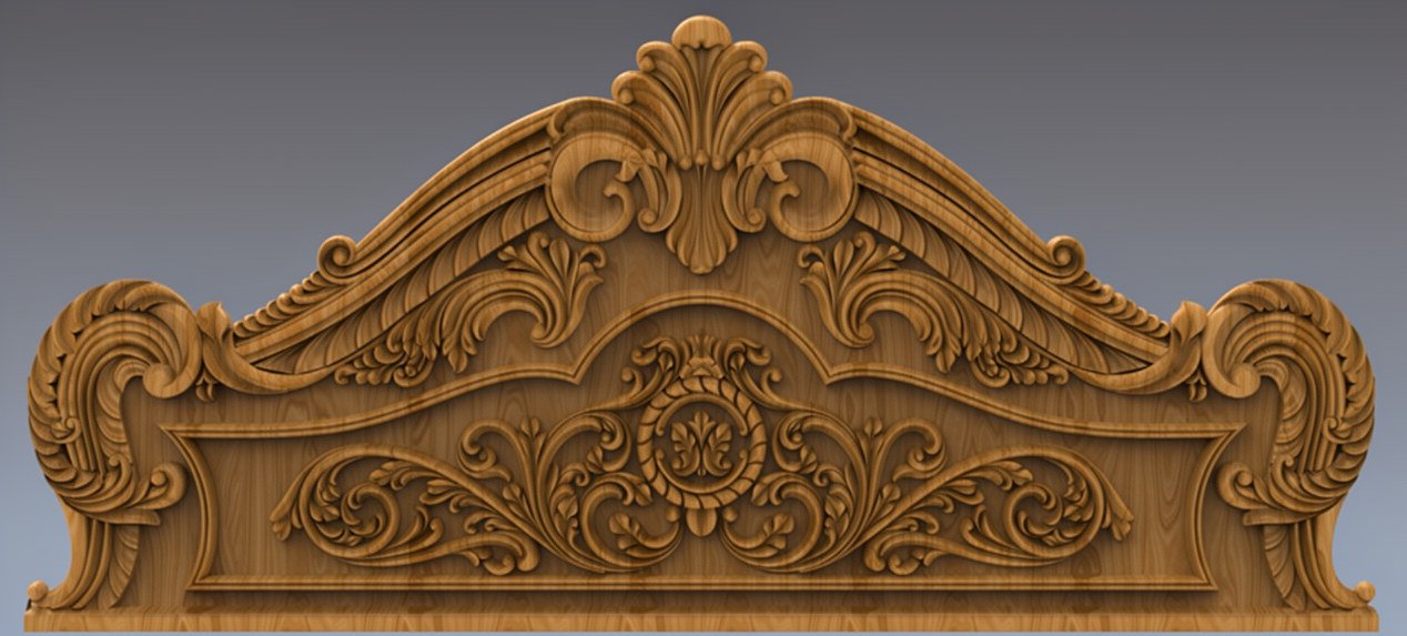 JS Bed - 82 Classic Ornate Headboard Architectural Wood Carving 3D Relief Model