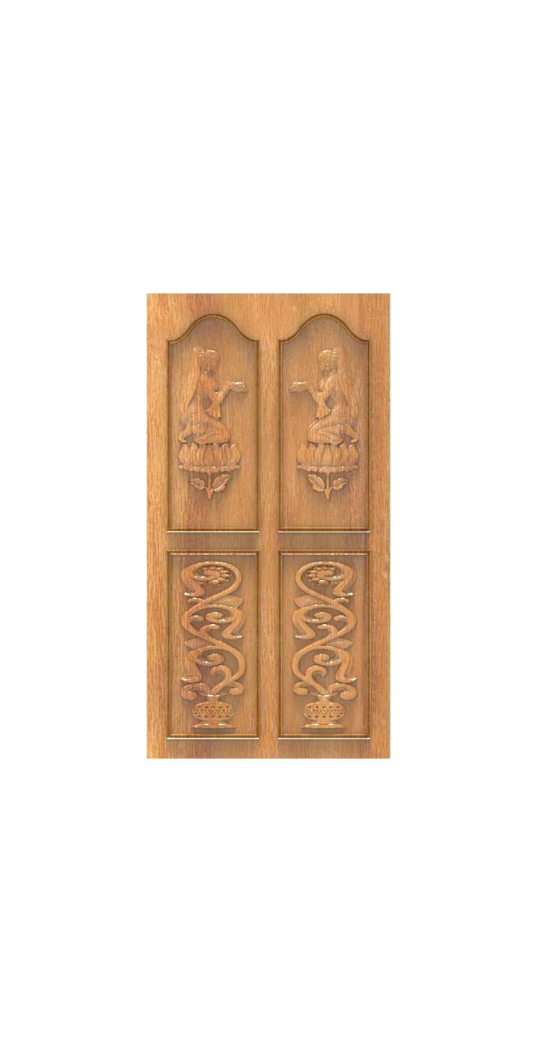DOUBLE DOOR - 92 Goddess Lakshmi Traditional Indian Carved Door 3D Model