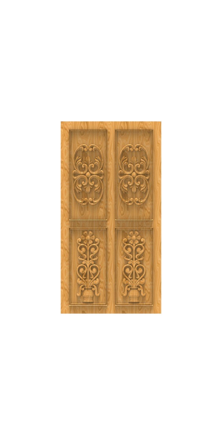 DOUBLE DOOR - 48 Classic Floral Motif Carved Wood Panel 3D Model