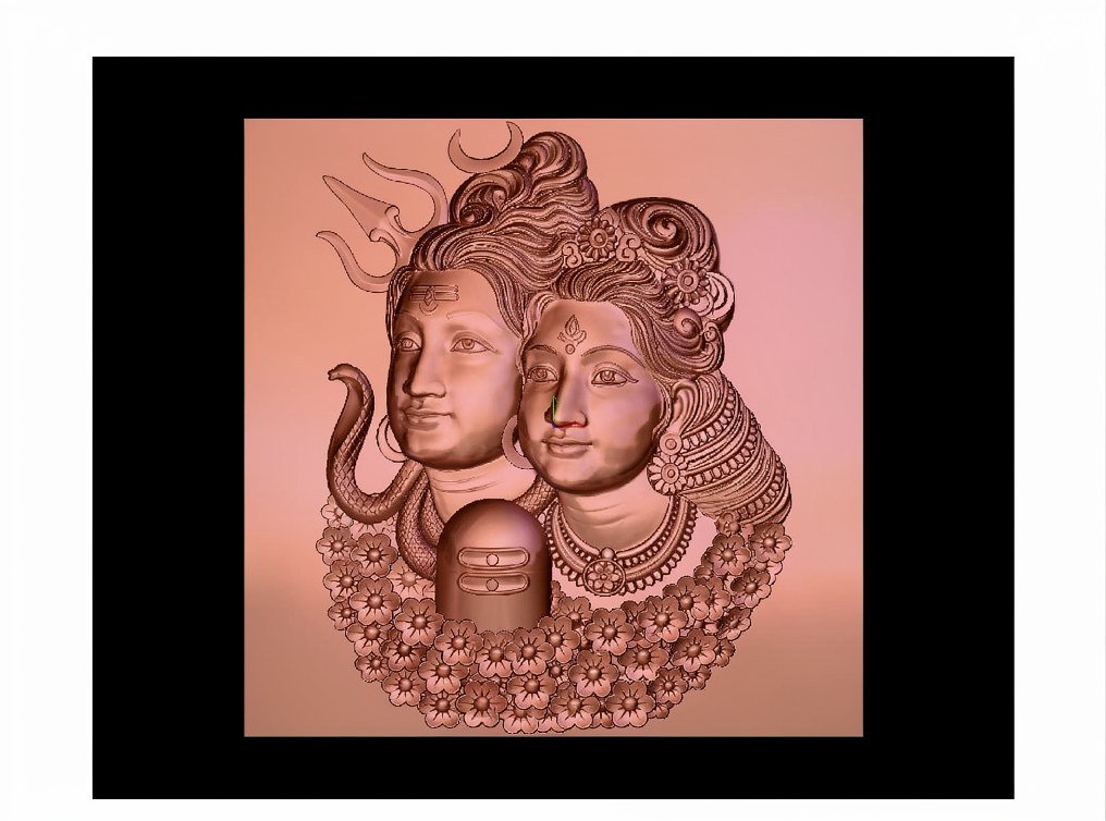 Gods GN - 23 Lord Shiva and Goddess Parvati Divine Relief 3D Model