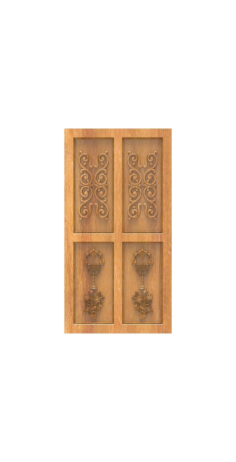 DOUBLE DOOR - 98 Traditional Ornate Floral Panel Carved Door 3D Model