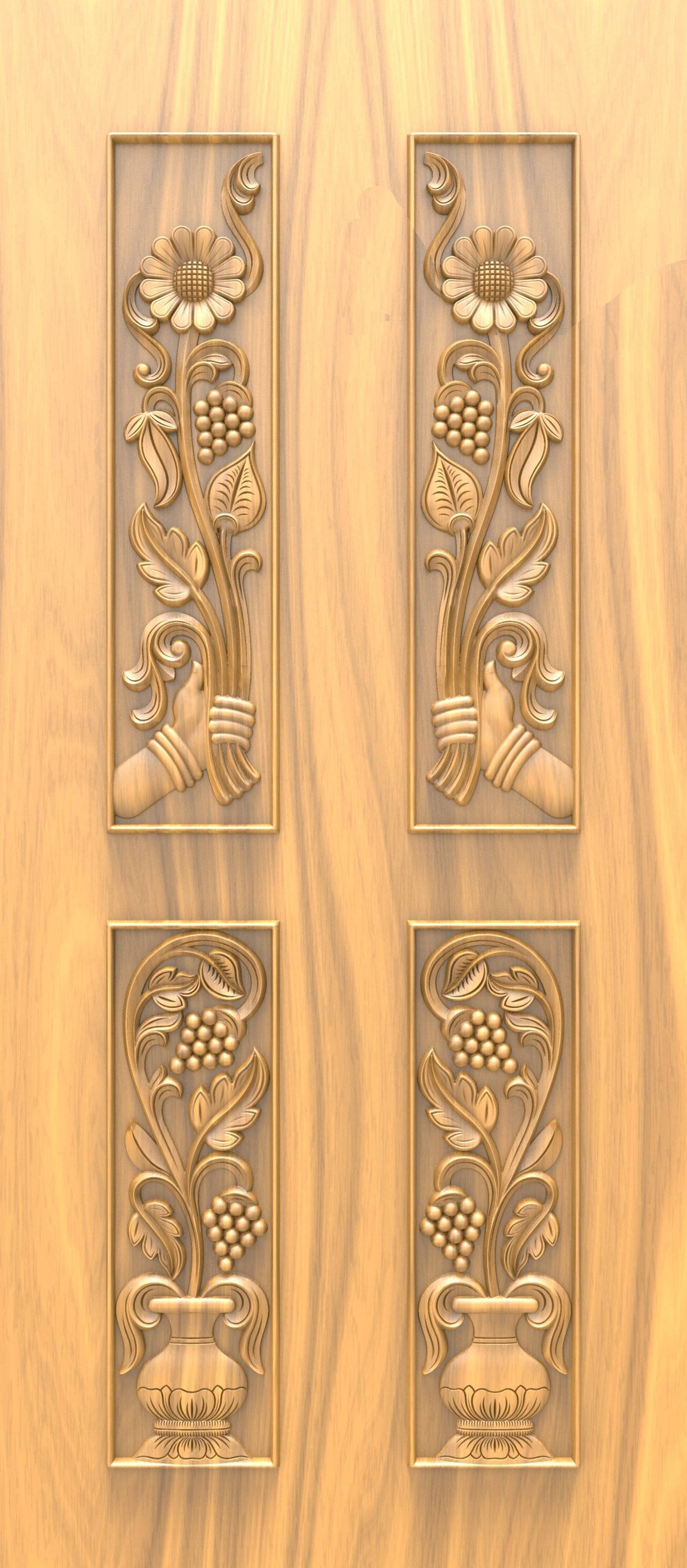 DOUBLE DOOR - D-08 Floral Vase and Divine Hand Relief Carving 3D Model