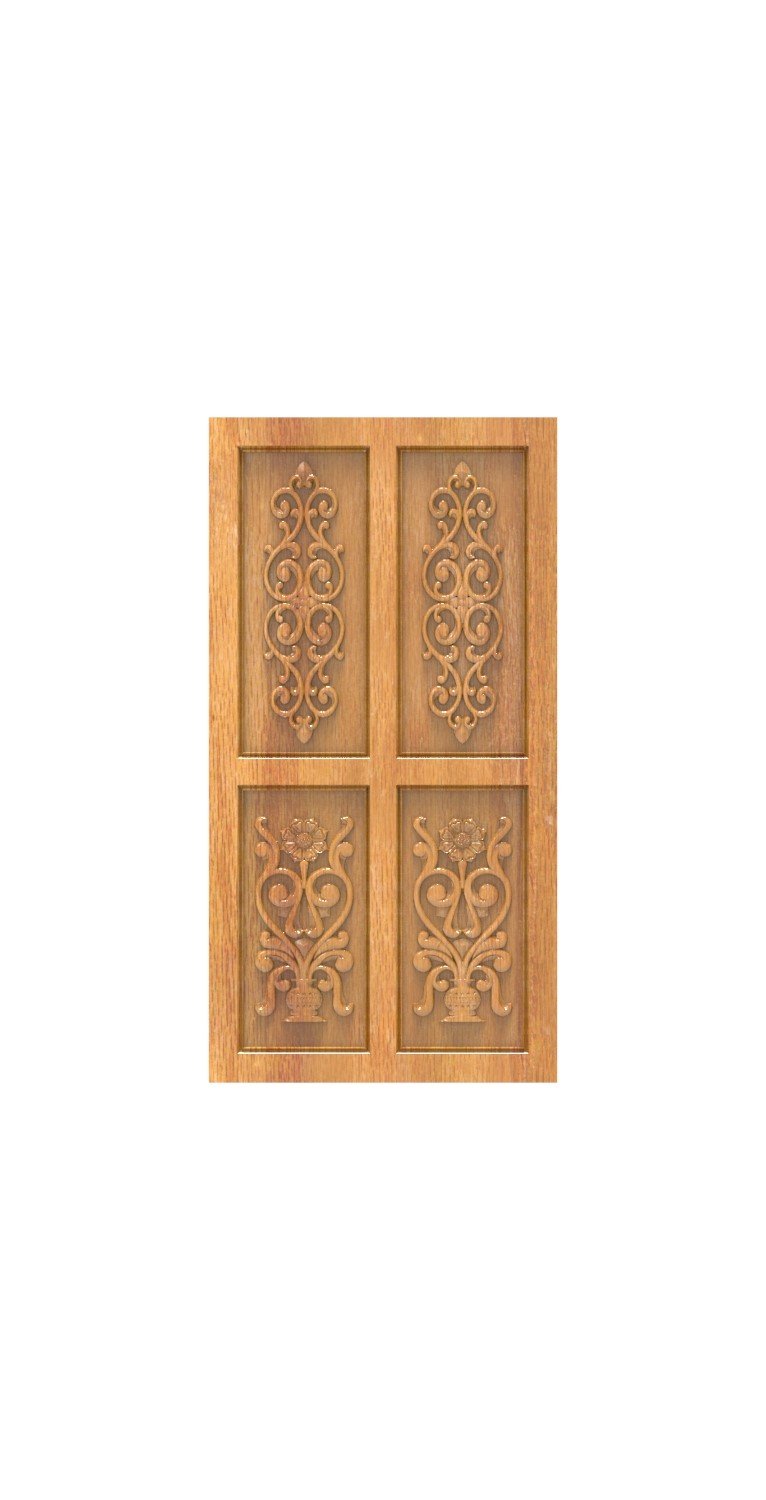 DOUBLE DOOR - 122 Traditional Floral Motif Carved 3D Model