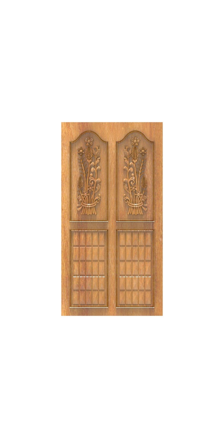 DOUBLE DOOR - 117 Floral Bouquet Carved Elegant Entrance 3D Model