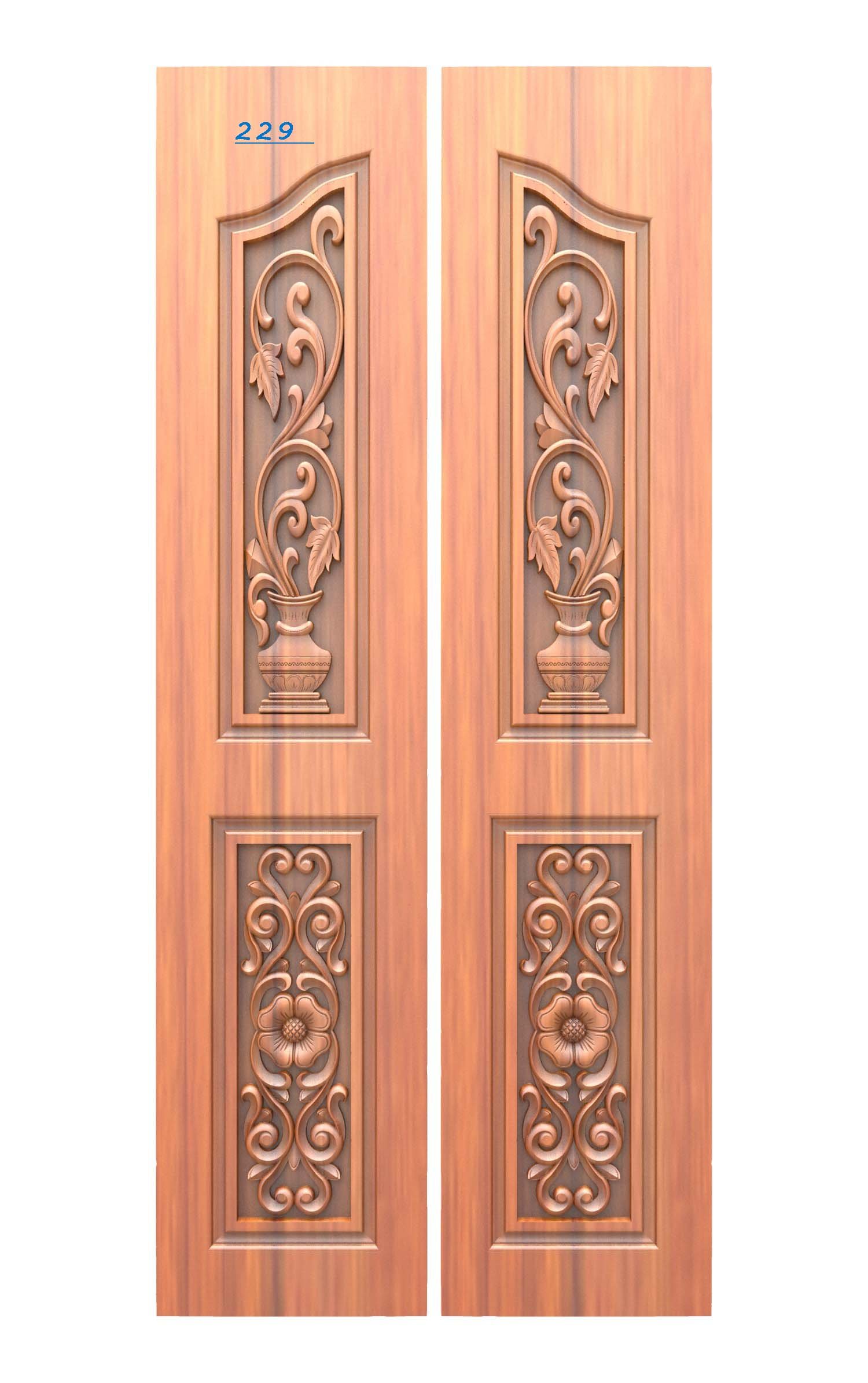 DOUBLE DOOR - D-13 Classic Floral Urn Relief Carved Wood Door 3D Model