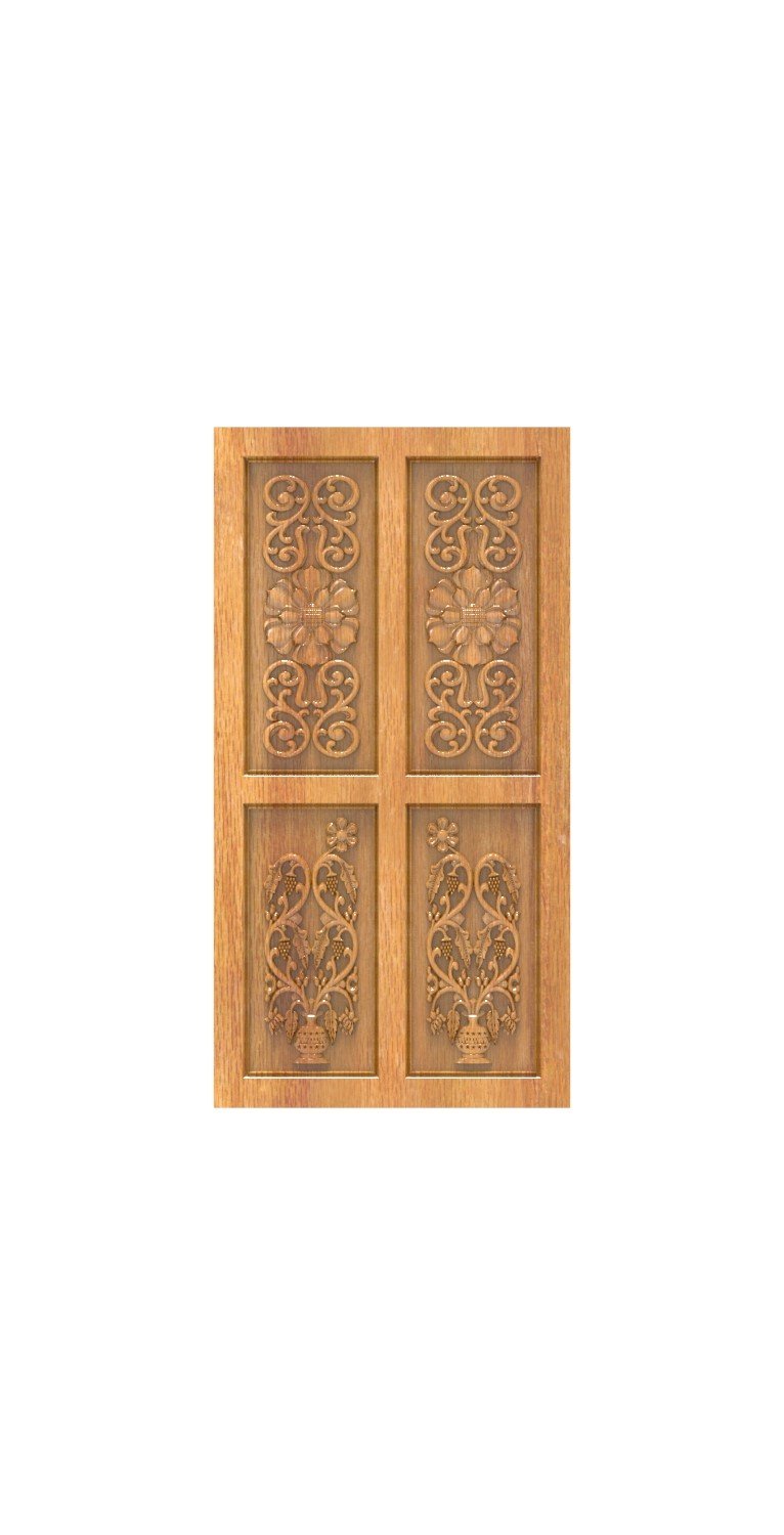 DOUBLE DOOR - 153 Classic Floral Motif Decorative Carved Wood Panel 3D Model