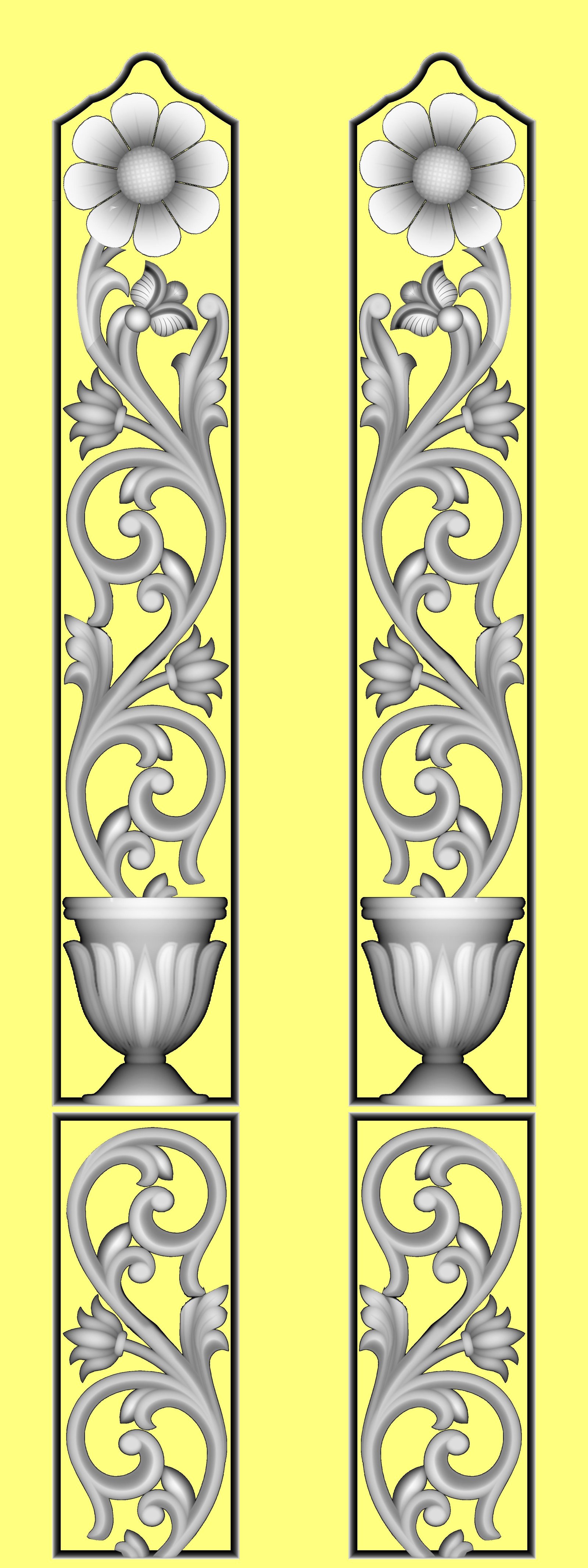 DOUBLE DOOR - D-15 Floral Urn Pillar Relief Carving Design