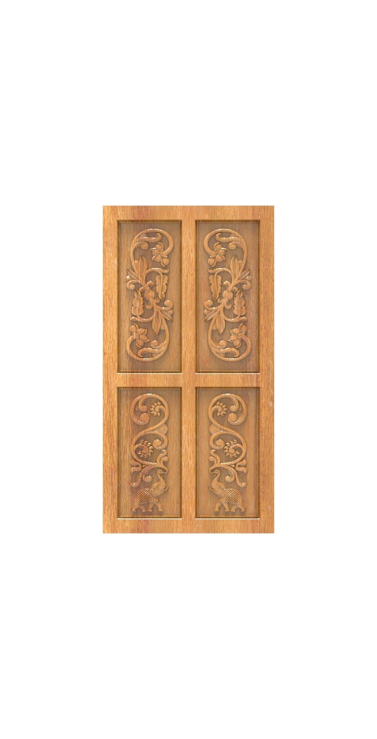 DOUBLE DOOR - 102 Intricate Peacock and Floral Relief Carved Panel 3D Model