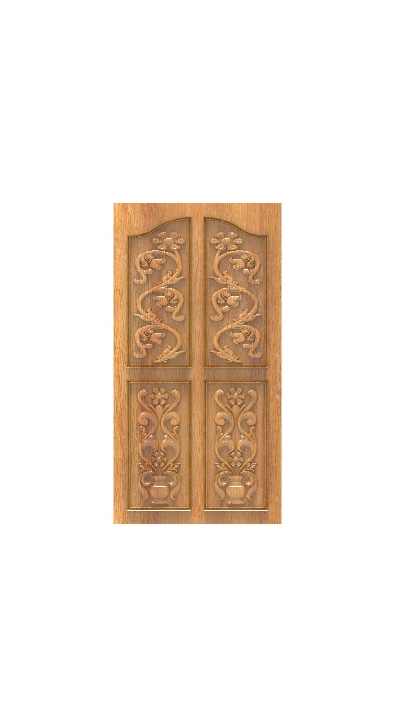 DOUBLE DOOR - 177 Elegant Floral Vases Carved Wood Door 3D Model