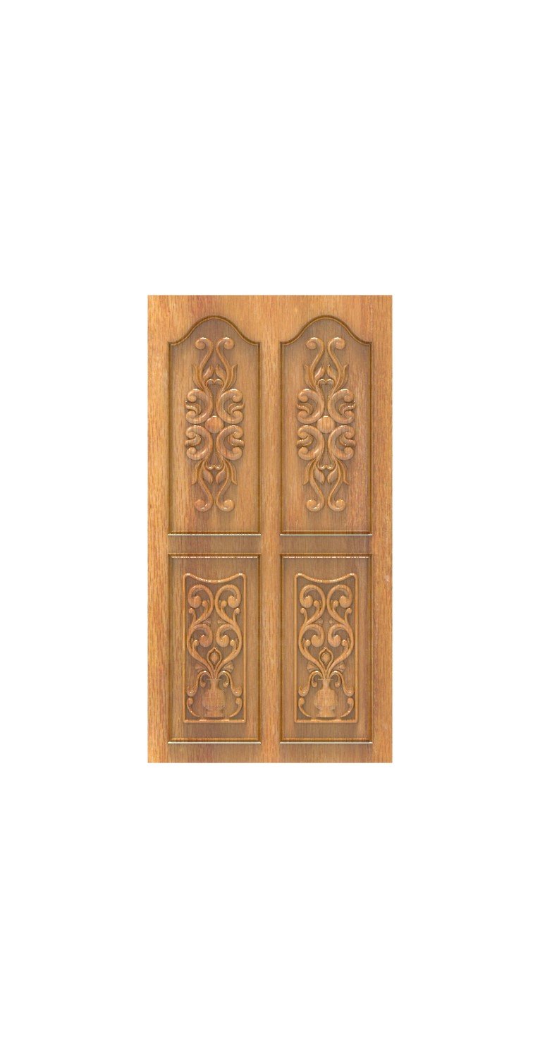 DOUBLE DOOR - 133 Classic Floral Scrollwork Carved Wood Door 3D Relief Model