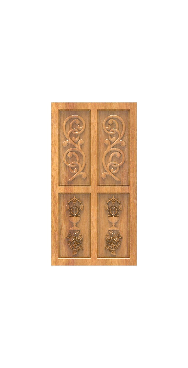 DOUBLE DOOR - 99 Religious Chalice and Floral Relief Carved Door 3D Model