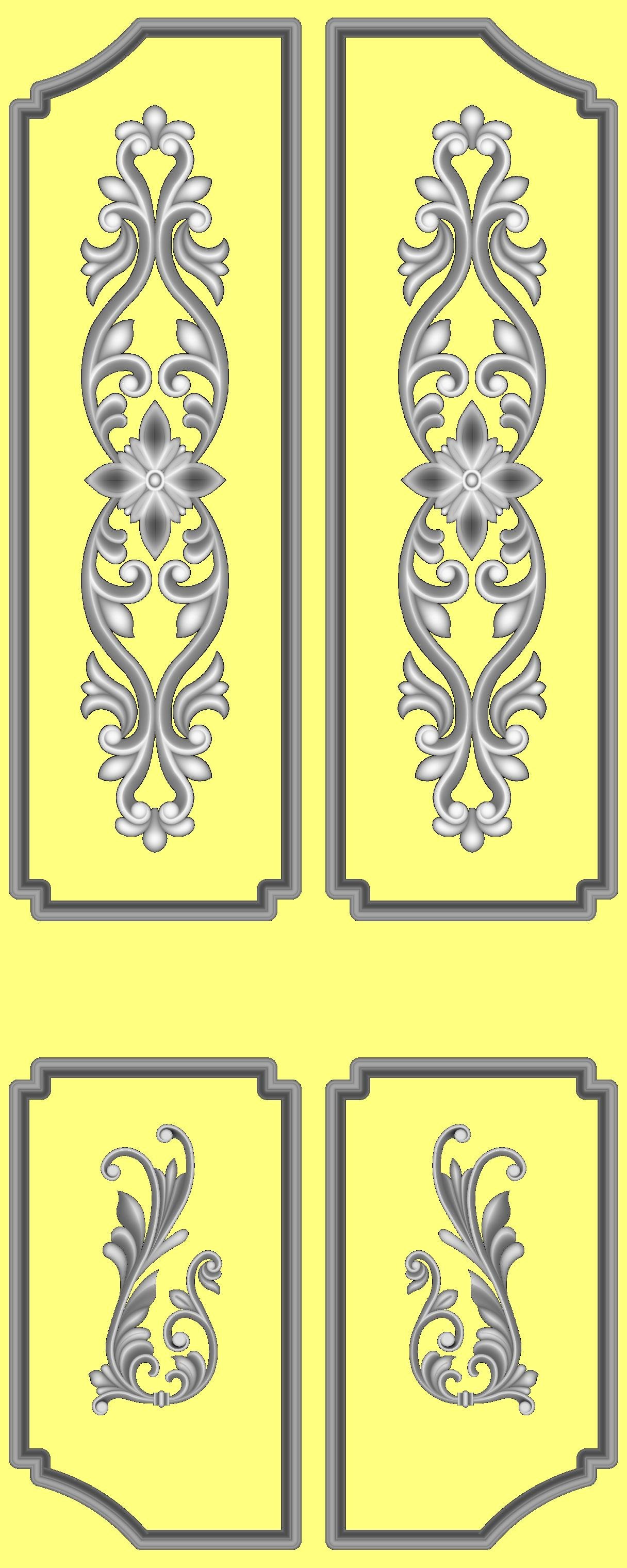 DOUBLE DOOR - D-19 Ornate Classical Floral Relief Carving Design 3D Model