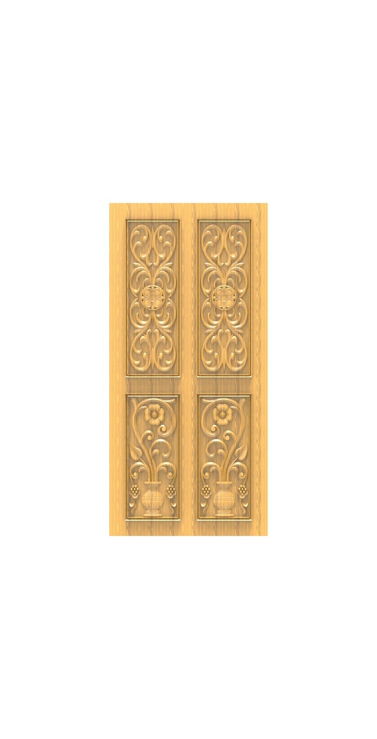 DOUBLE DOOR - 25 Floral Vase and Scrollwork Artistic Carving 3D Model