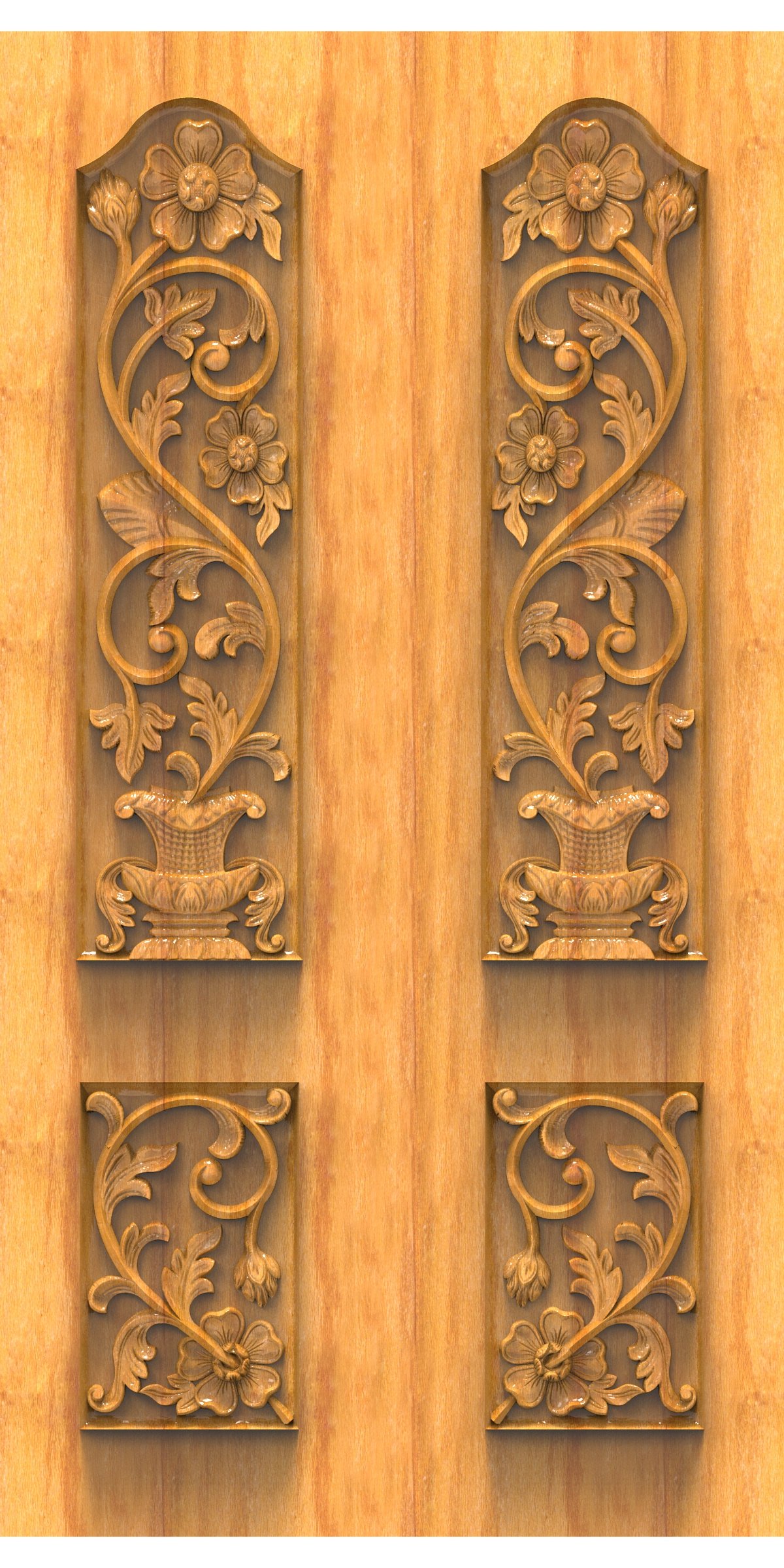 JK DD - 1 Floral Urn Motif Classic Wooden Door 3D Model