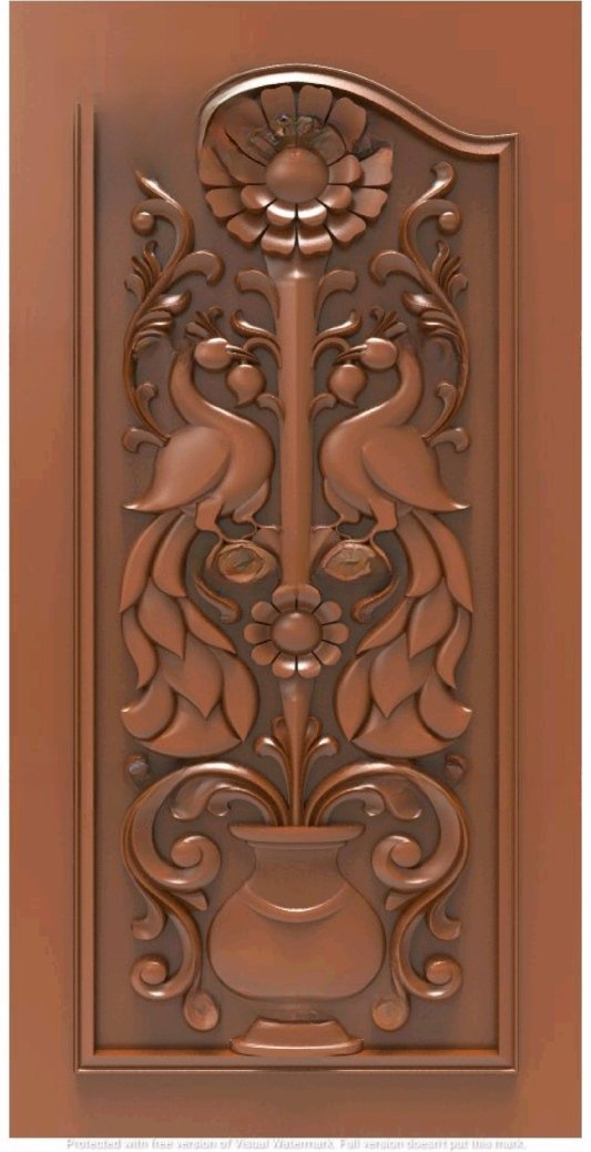 GLOSSY DOOR DESIGNS - 16 Peacock Floral Urn Traditional Carved Door 3D Model