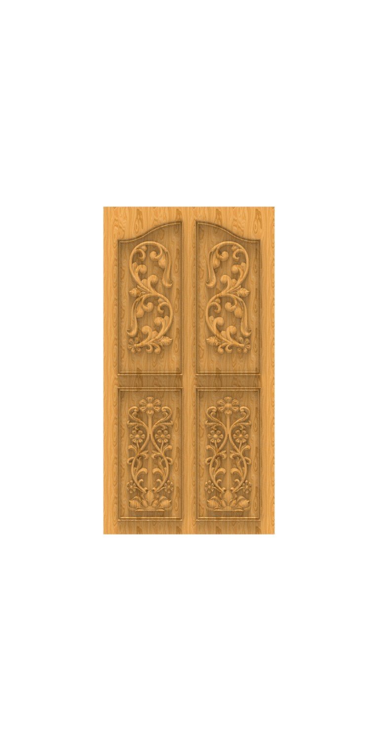 DOUBLE DOOR - 66 Elegant Floral Scrollwork Carved Wood Door 3D Model