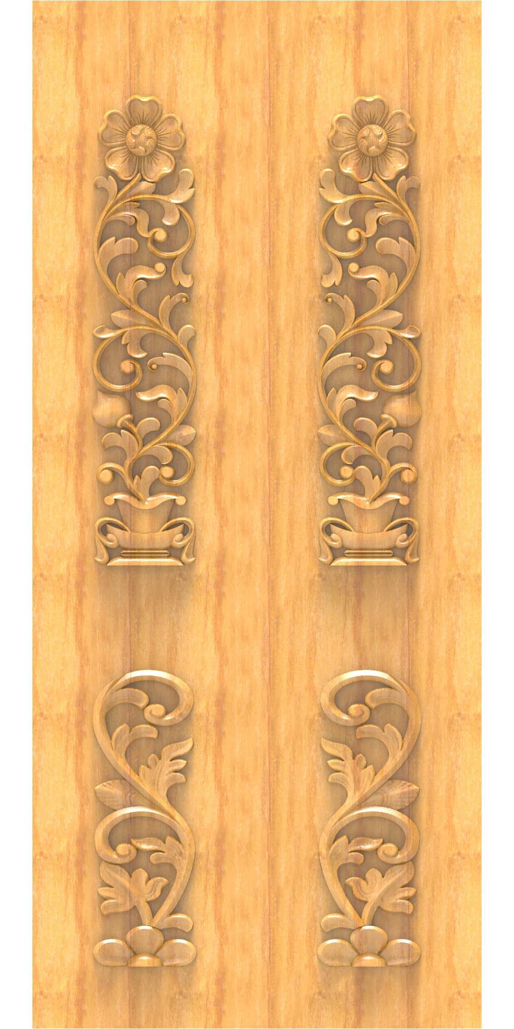 JK DD - 5 Elegant Floral Motif Carved Door 3D Model