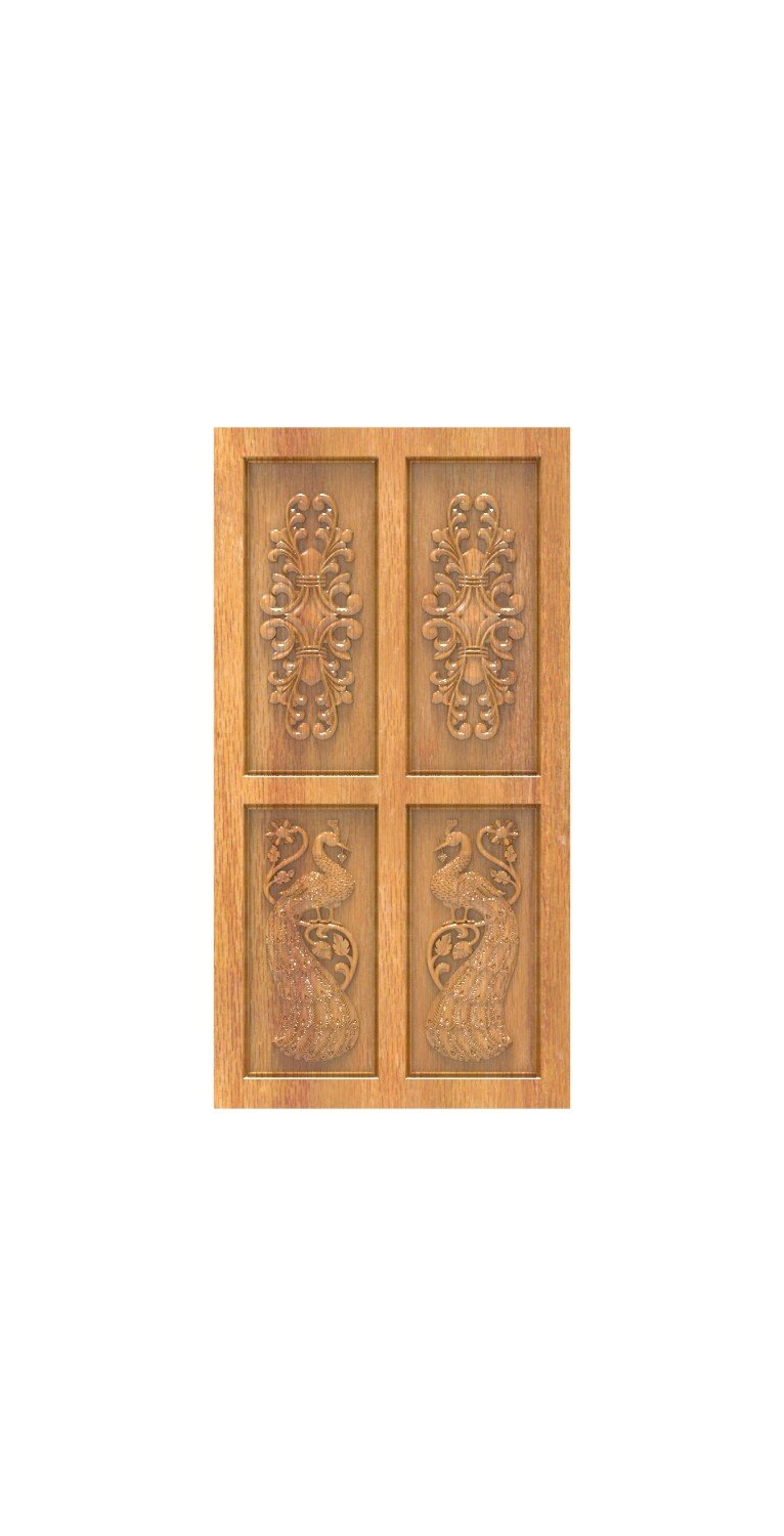 DOUBLE DOOR - 111 Traditional Peacock and Floral Motif 3D Relief Carving Design