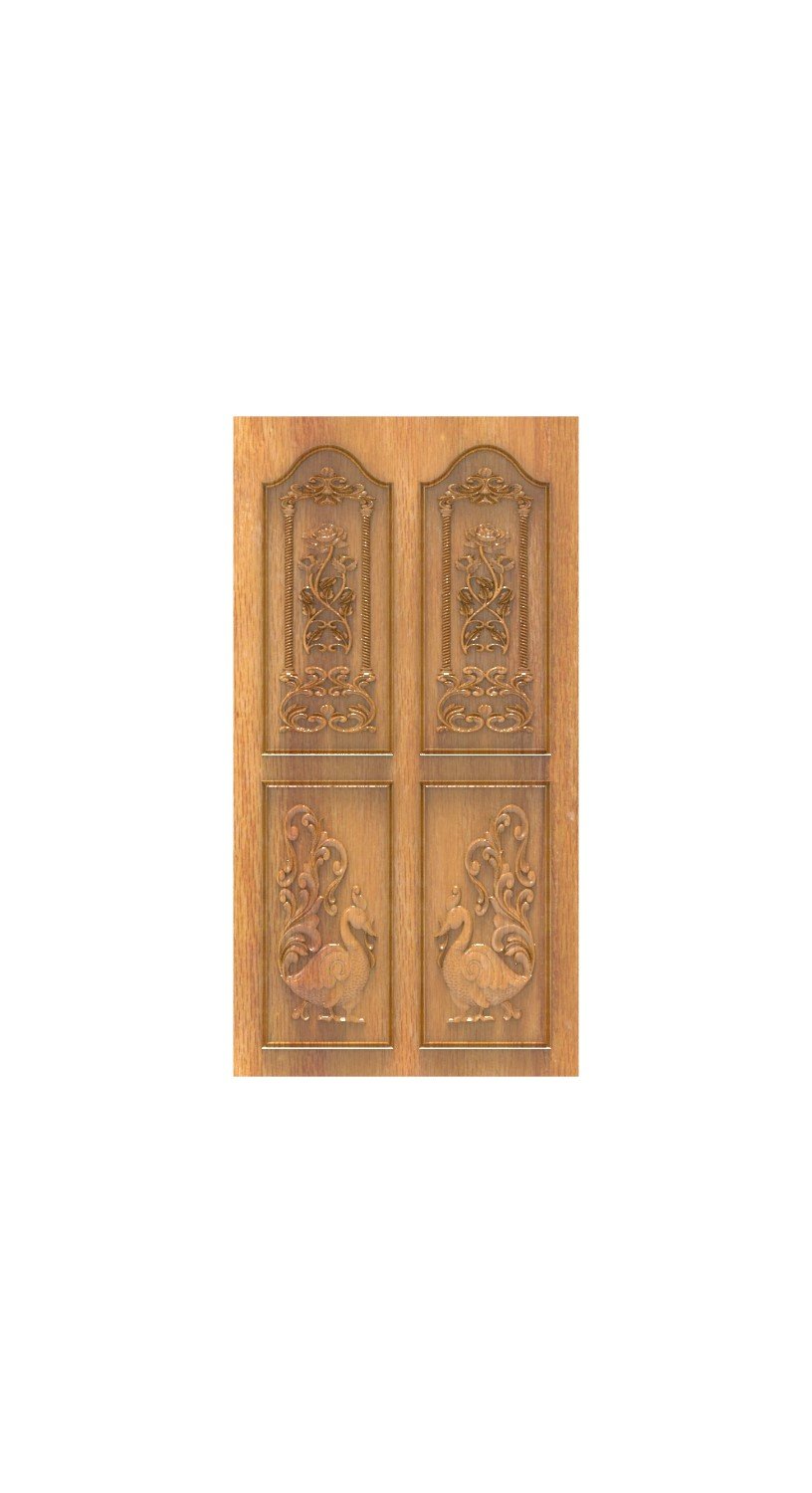 DOUBLE DOOR - 169 Elegant Peacock and Floral Motif Carved Wood Panel