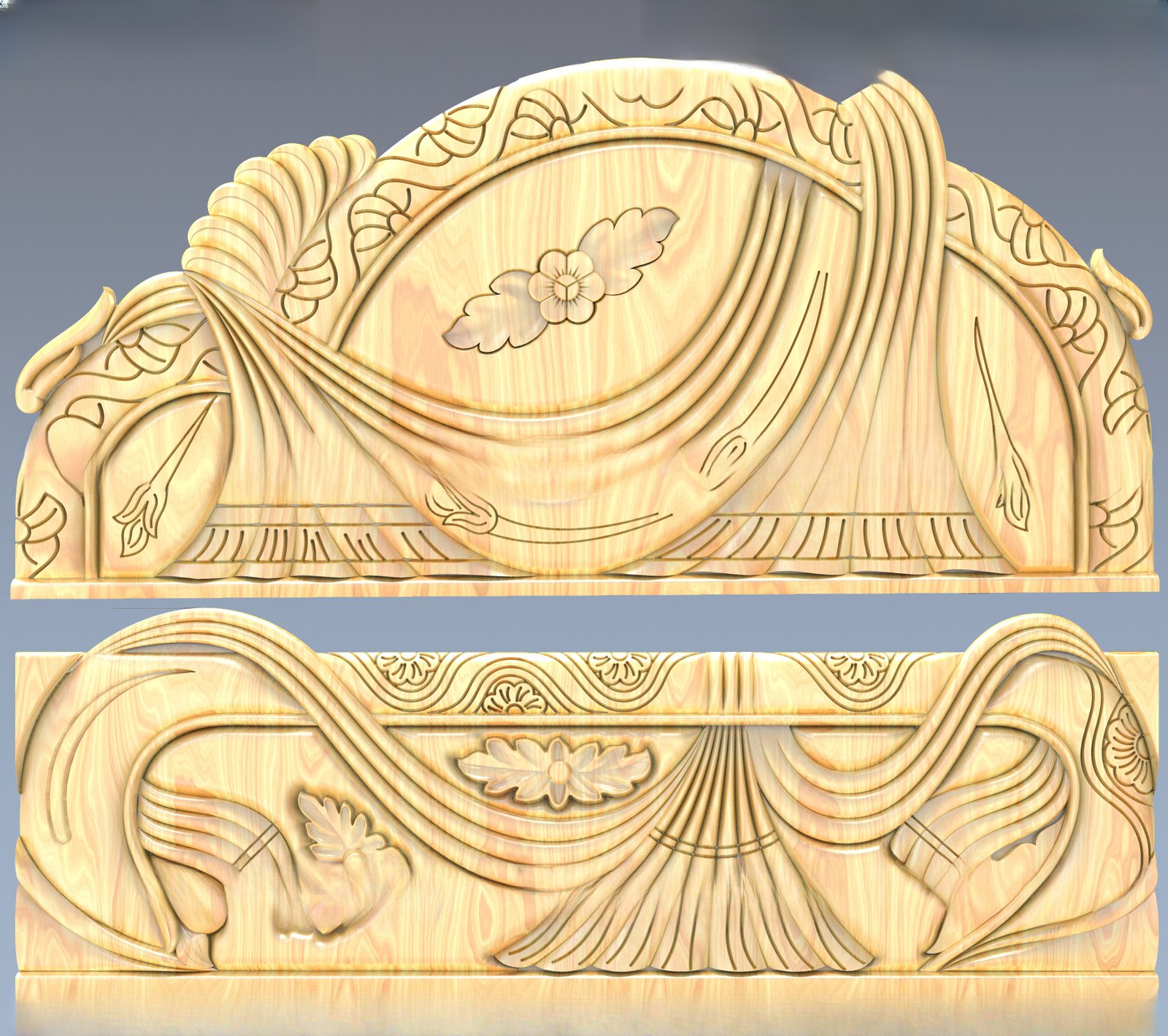 JS Bed - 100 Floral Elegance Headboard and Footboard 3D Relief Carving Model