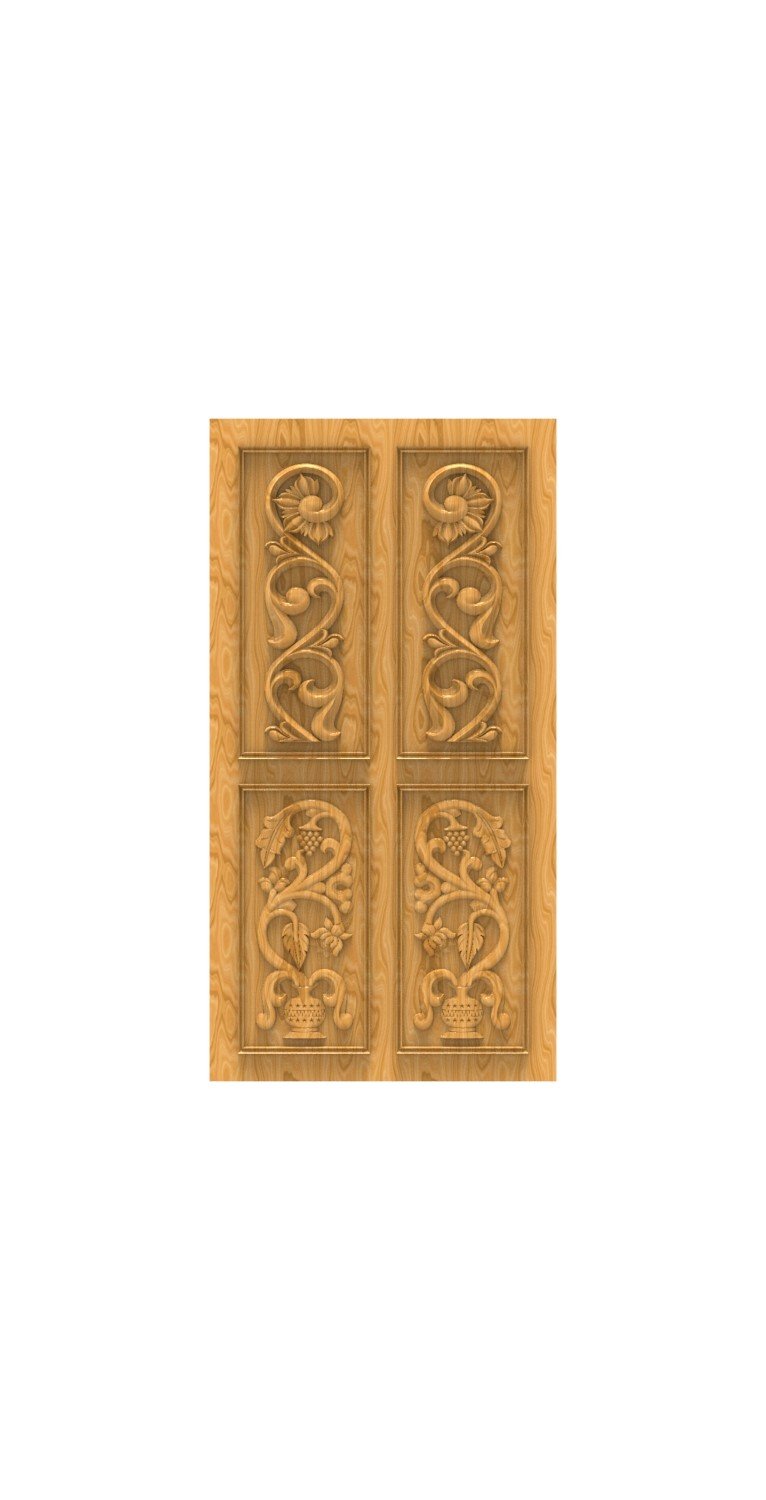 DOUBLE DOOR - 49 Floral and Vine Relief Carved 3D Model