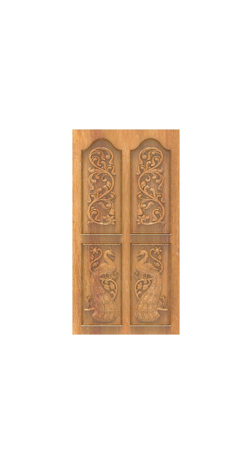 DOUBLE DOOR - 171 Peacock Floral Traditional Carved 3D Model