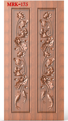 NP Door - 175 Lotus and Koi Fish Pond Theme Artistic Carved Door 3D Model