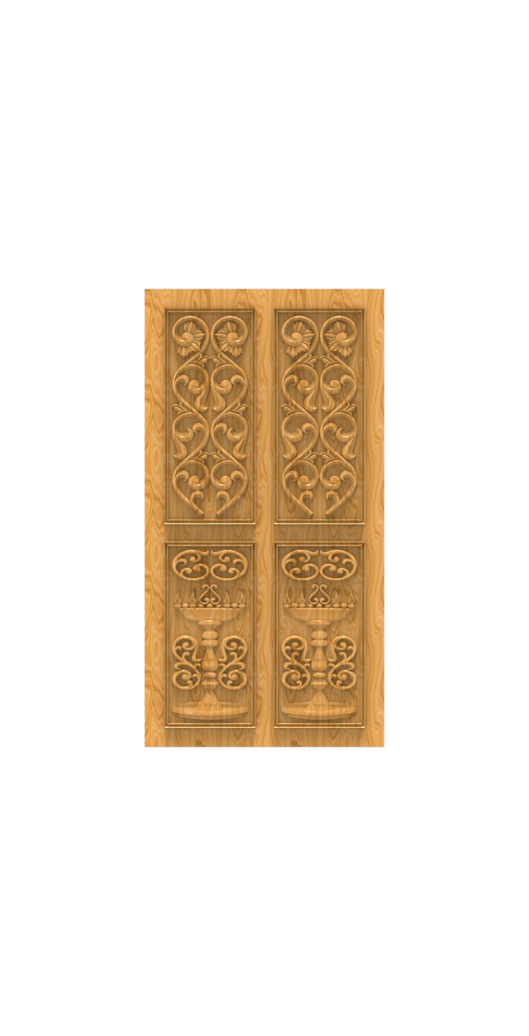 DOUBLE DOOR - 51 Traditional Diya Motif Carved Wooden Door Design
