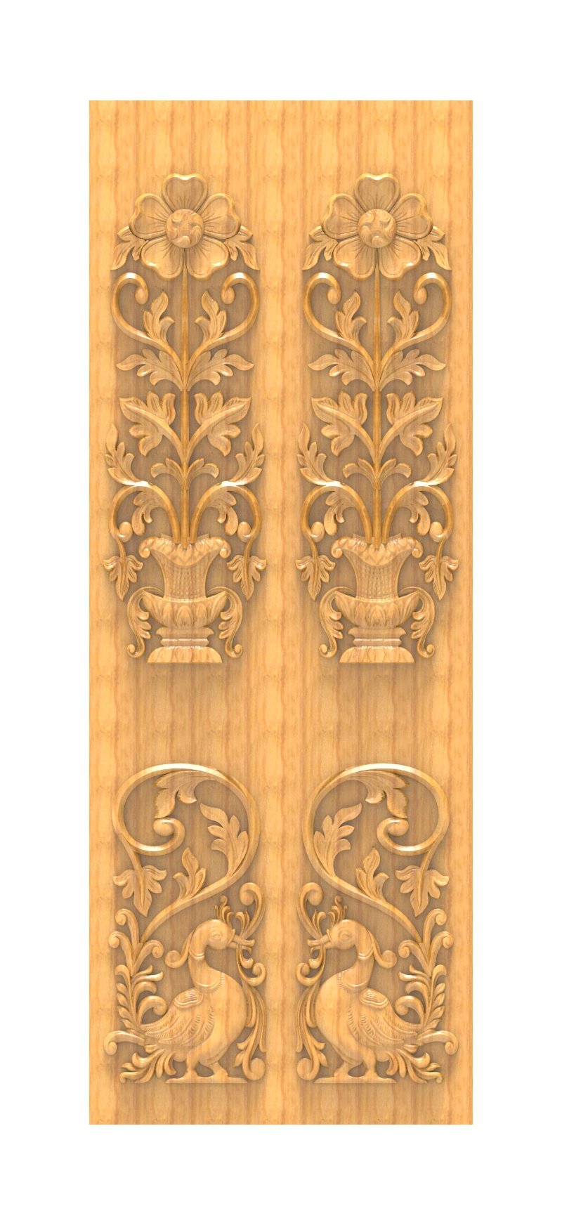 JK DD - 9 Elegant Floral and Swan Motif Engraved Wooden Door 3D Model