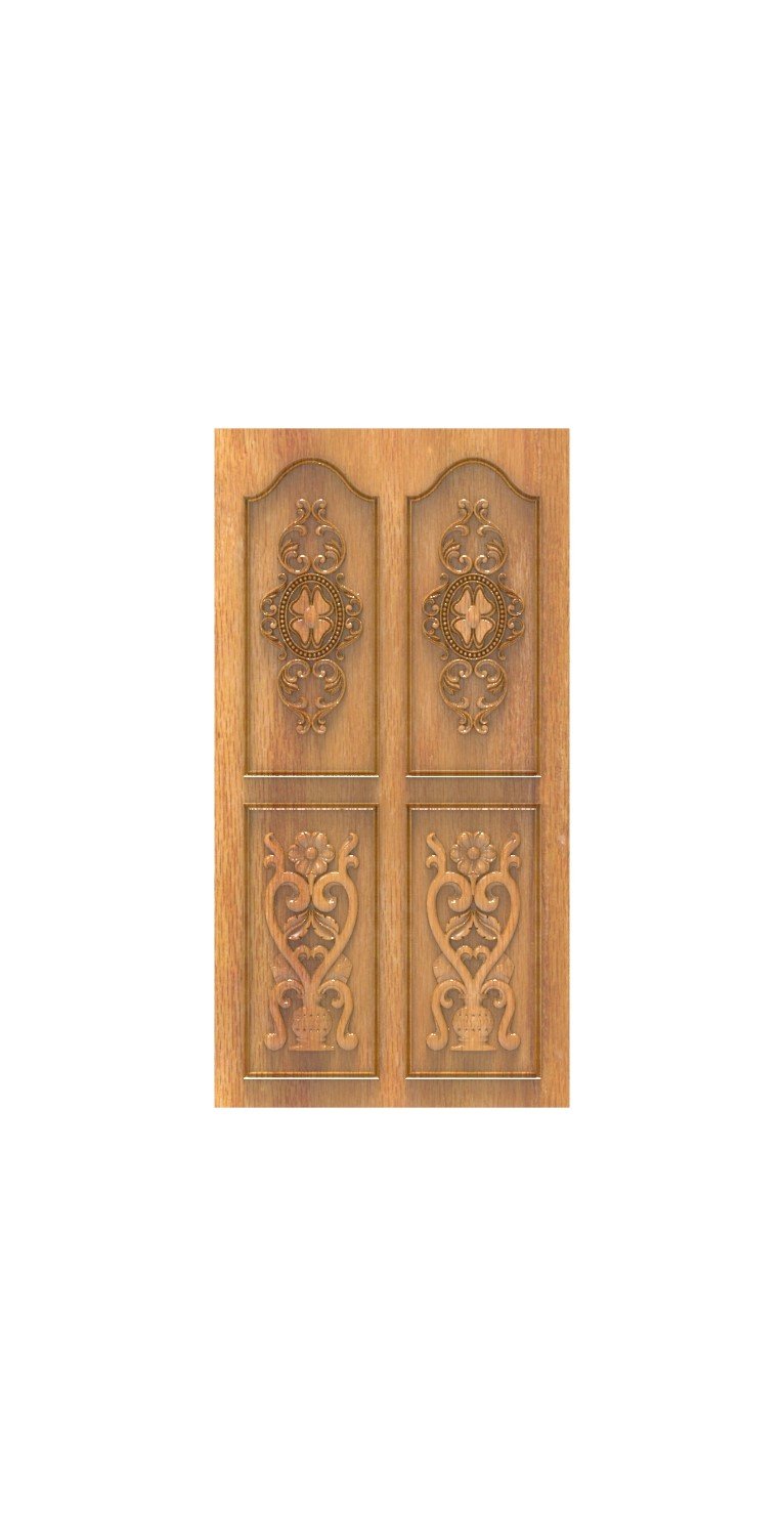 DOUBLE DOOR - 136 Classic Floral Motif Carved Wooden Door 3D Model