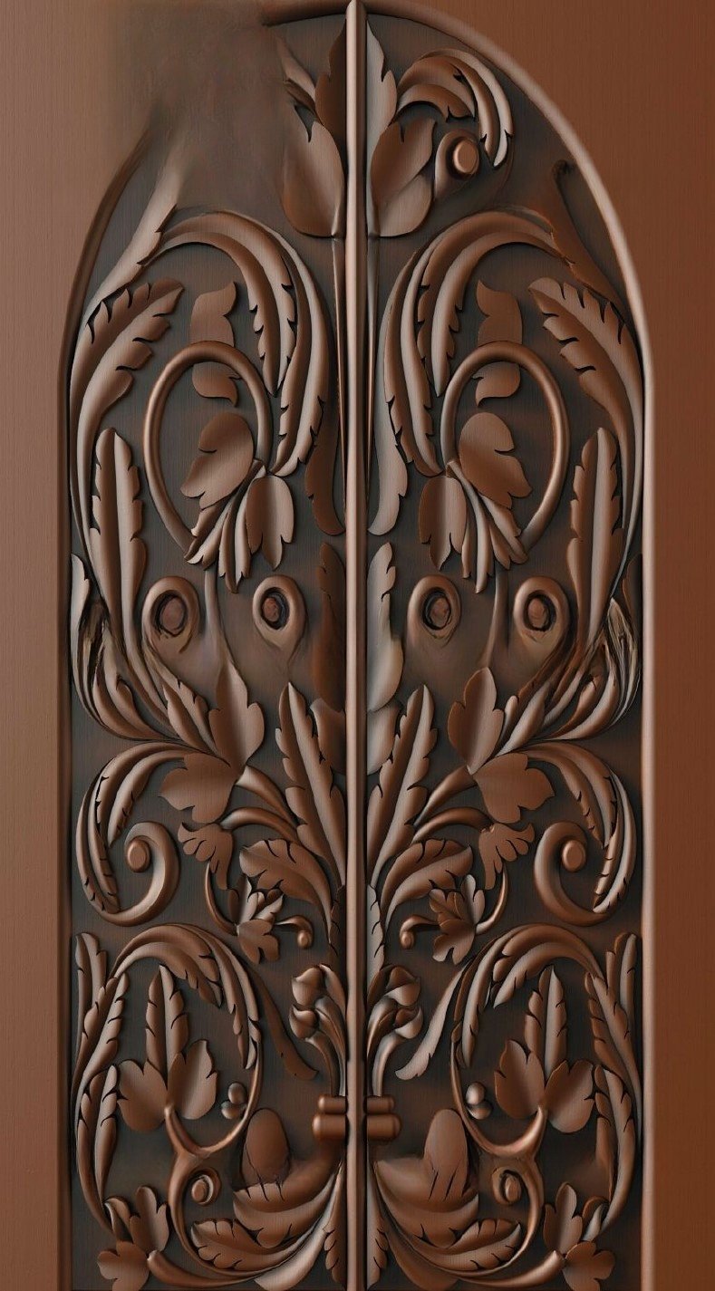 Doors - 18 Classic Floral Relief Art Carved Wooden Door 3D Model