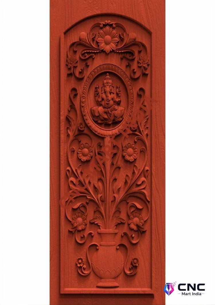 dorr854 - MODEL-01 Lord Ganesha Divine Wood Carved Door 3D Relief Design