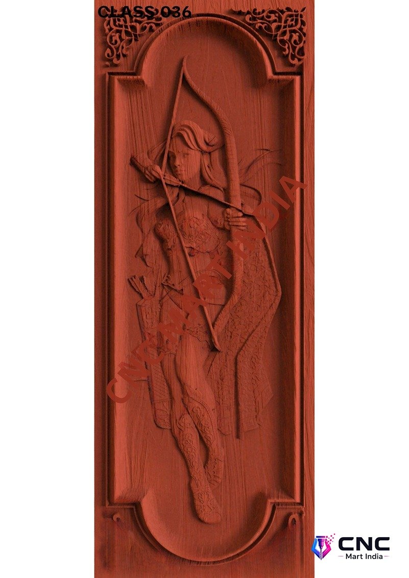 dorr854 - MODEL-36 Archer Goddess Elegant Wood Carving Door 3D Model